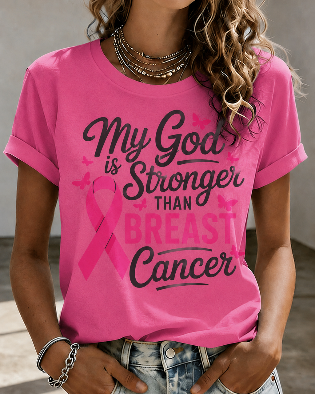 Women'S Belief In Breast Cancer Publicity Print Short Sleeve T-Shirt