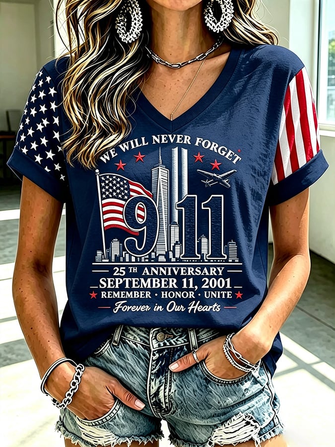 Women's  Retro  9.11 Never Forget Print T-shirt