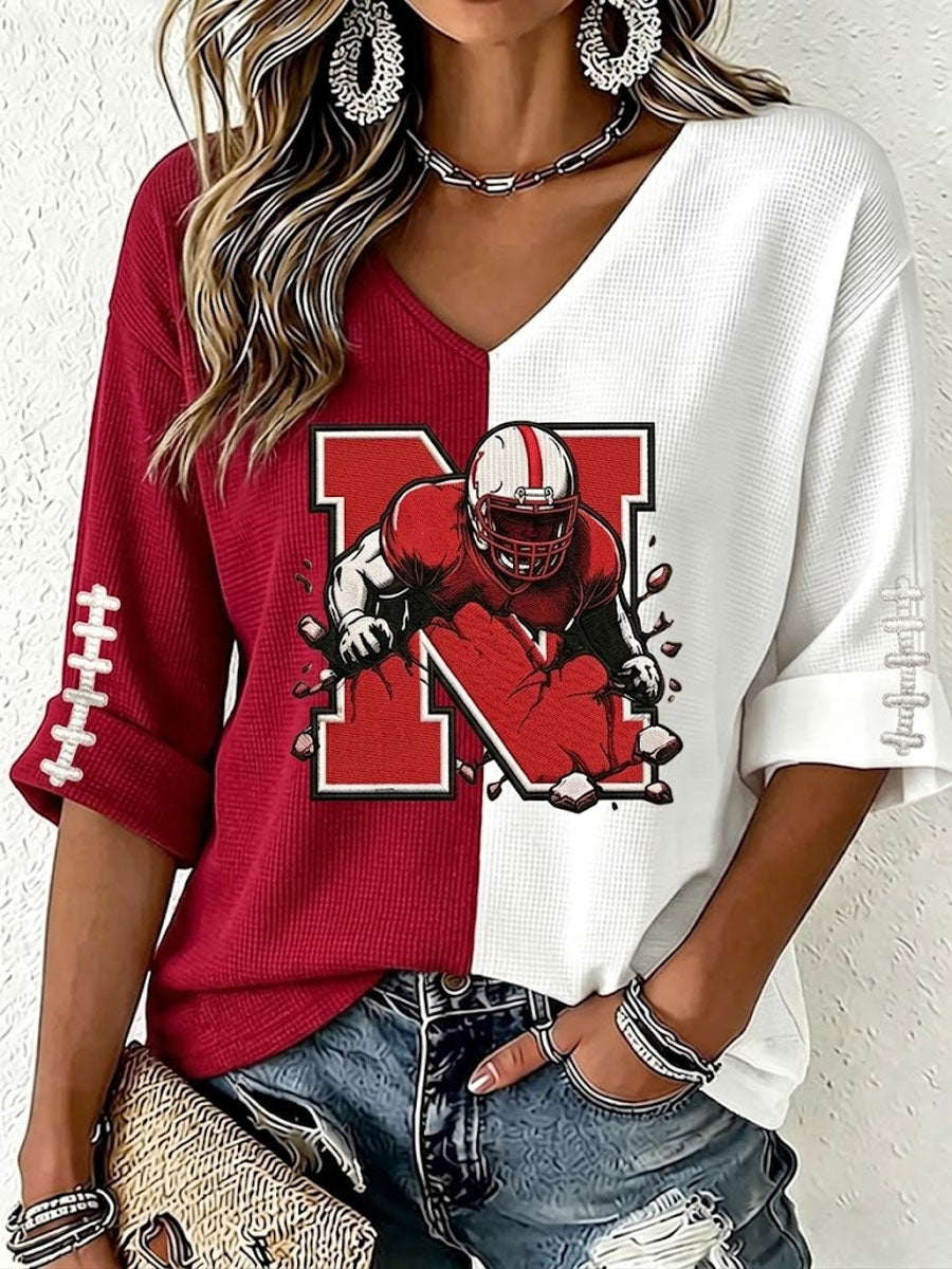 Women'S Football Print Waffle Top