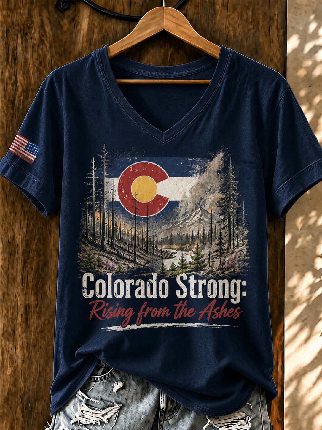 Women'S Colorado Strong: Rising From The Ashesn Printed T-Shirt  V-Neck T-Shirt