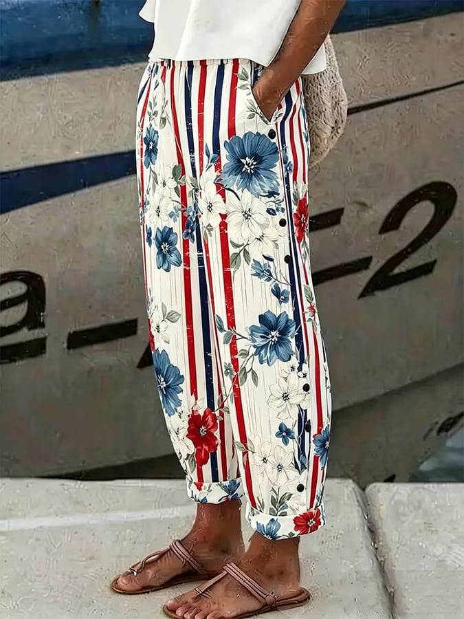 Women's Retro America 250th Anniversary Print Casual Pants