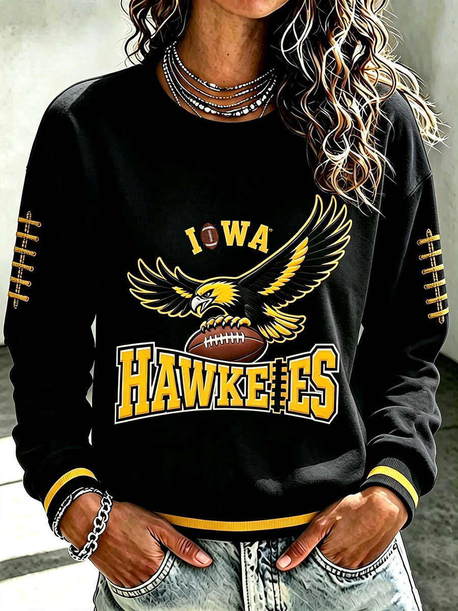 Women'S Retro Football Print Round Neck Sports Shirt