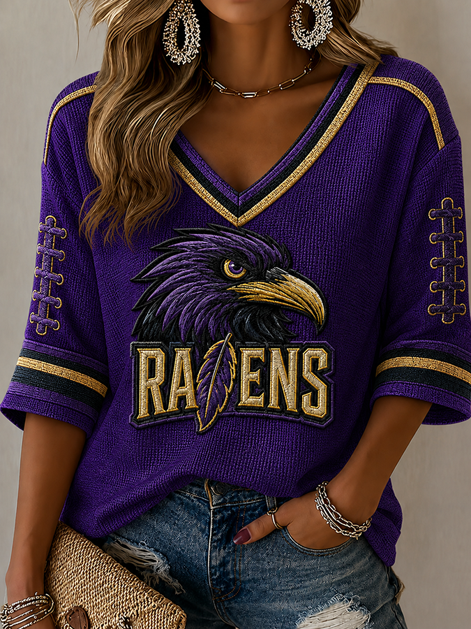 Women'S Football Print Waffle  Top