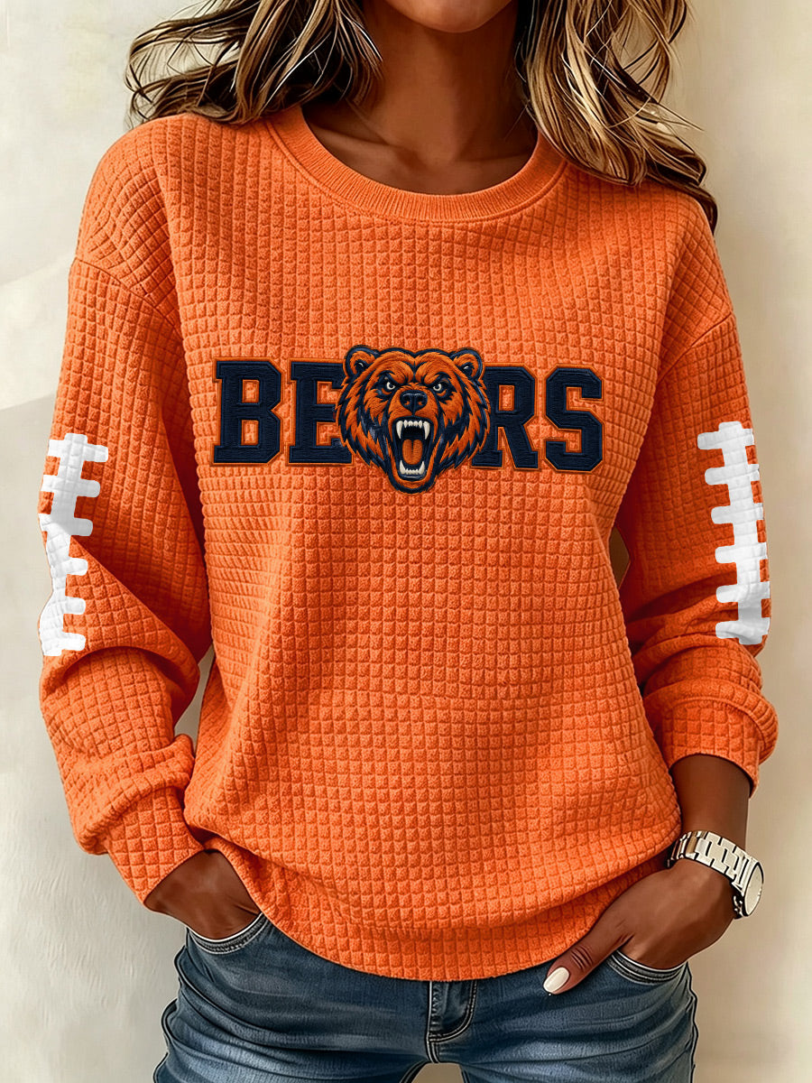 Women'S Football Fan Waffle Long Sleeved Round Neck Sports Shirt
