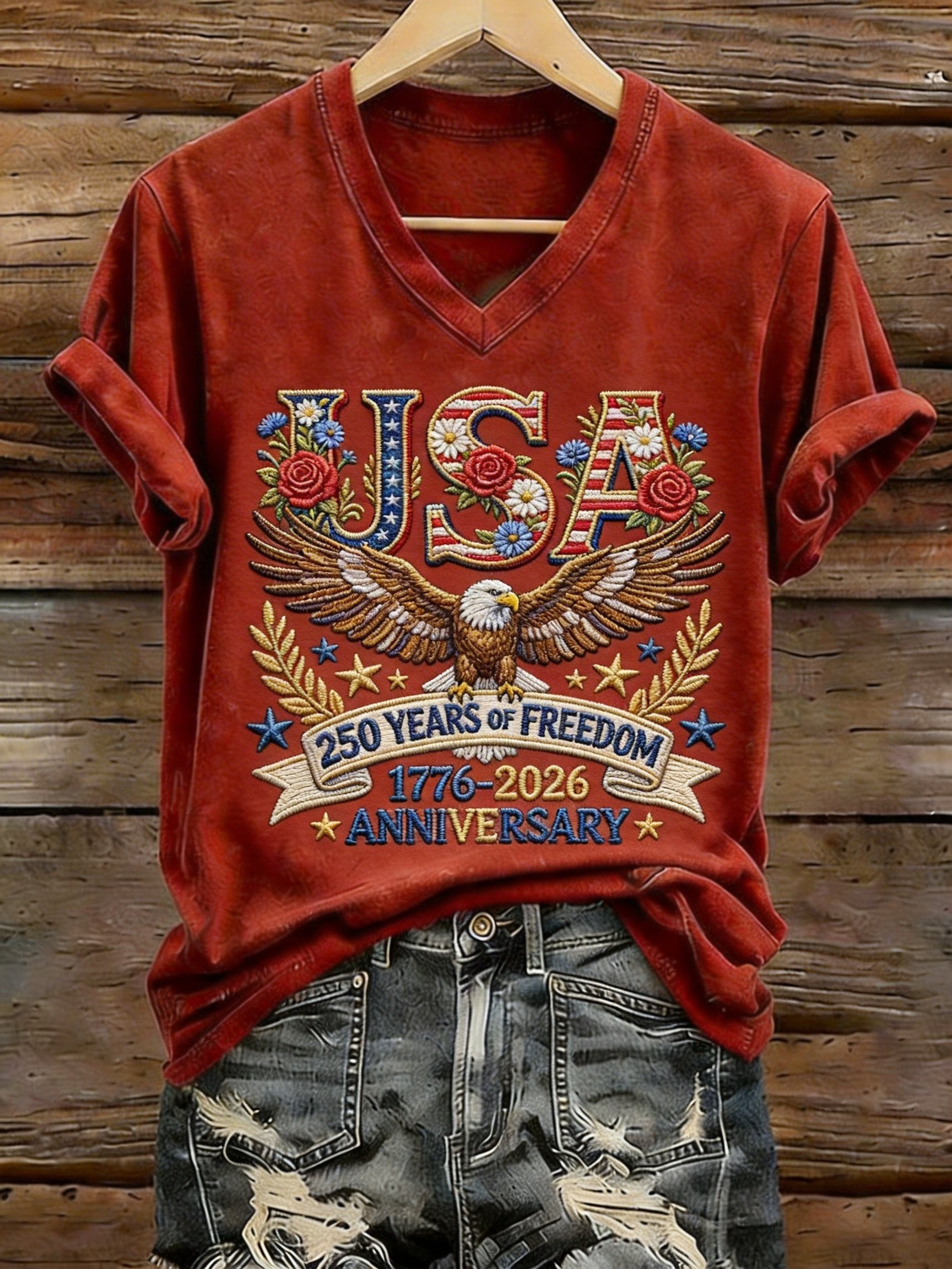 Women's USA 250th Years Independence And Freedom 1776-2026 Printed Short-Sleeve T-Shirt