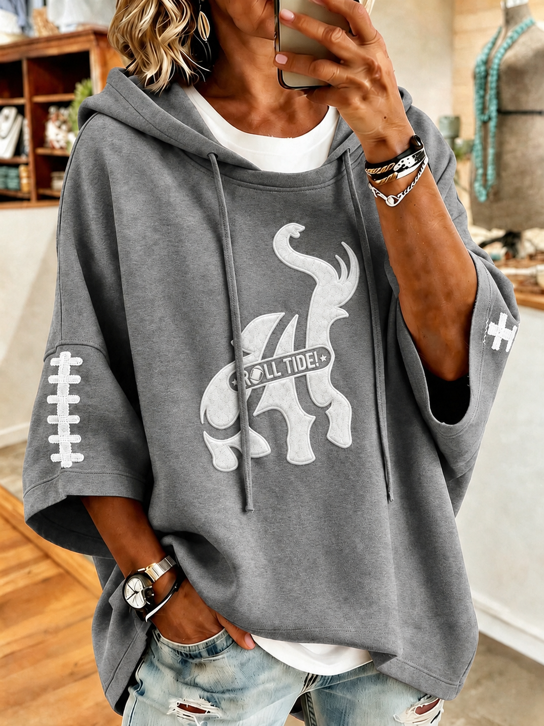 Women'S Retro Rugby Printed Hoodie