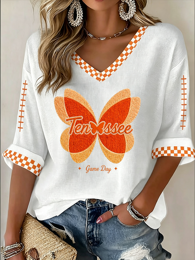 Women'S Football Print Waffle Top