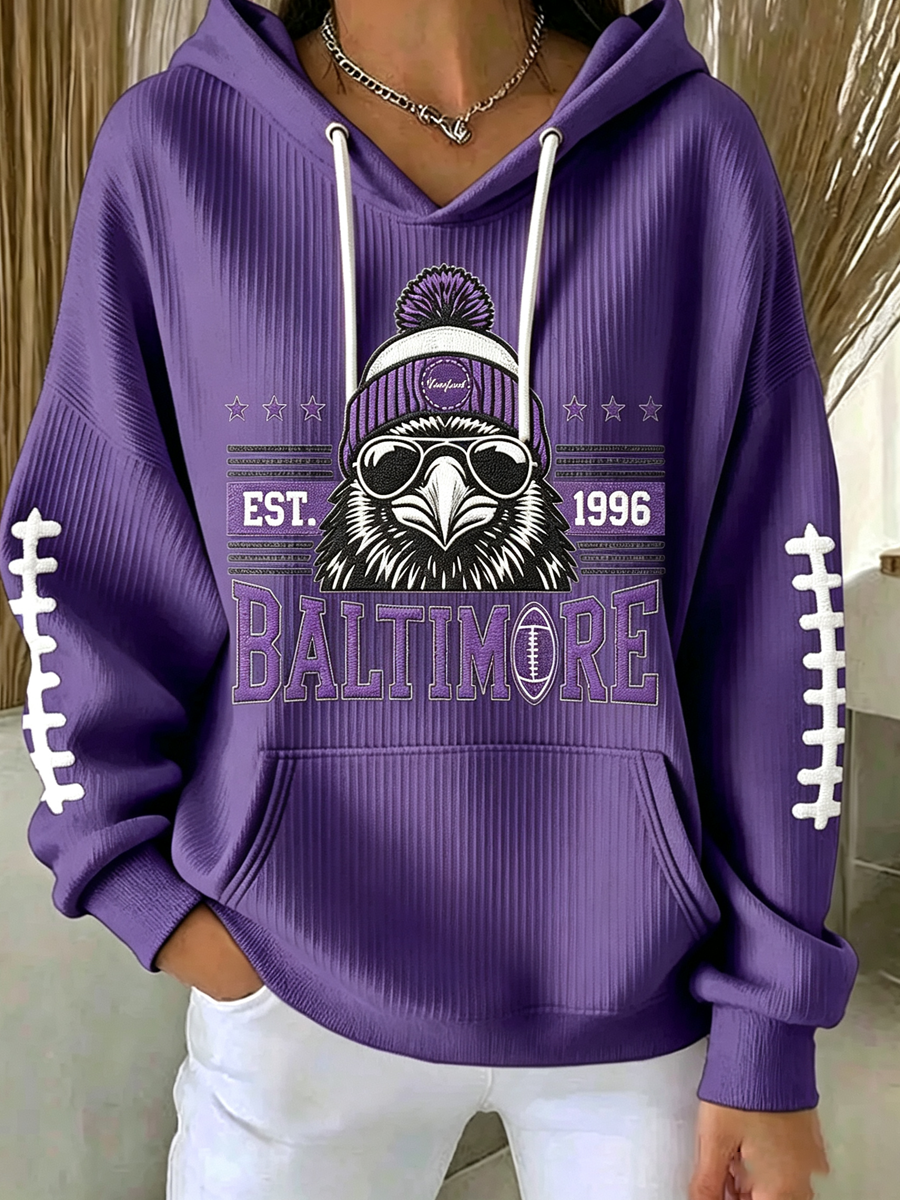 Women'S Football Print Hooded Sweatshirt