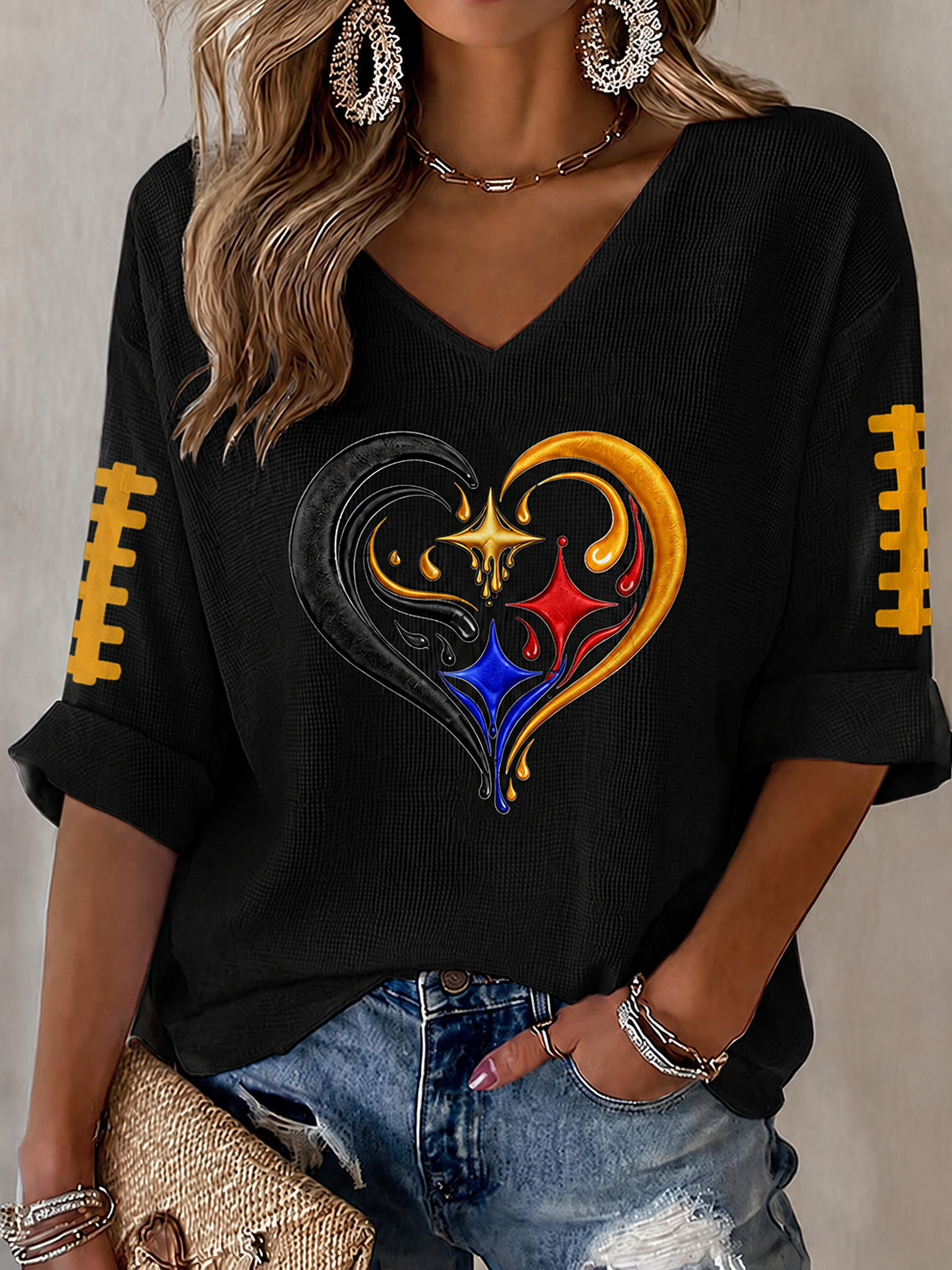 Women'S Football Print Waffle Top