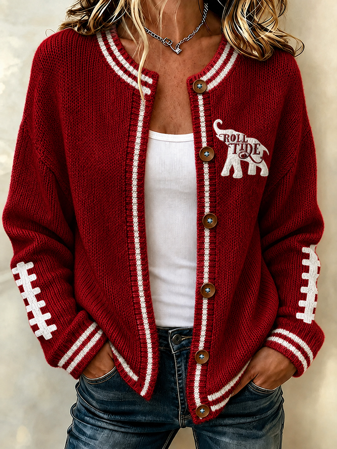 Women's Football Fans Printed Knitted Cardigan Top