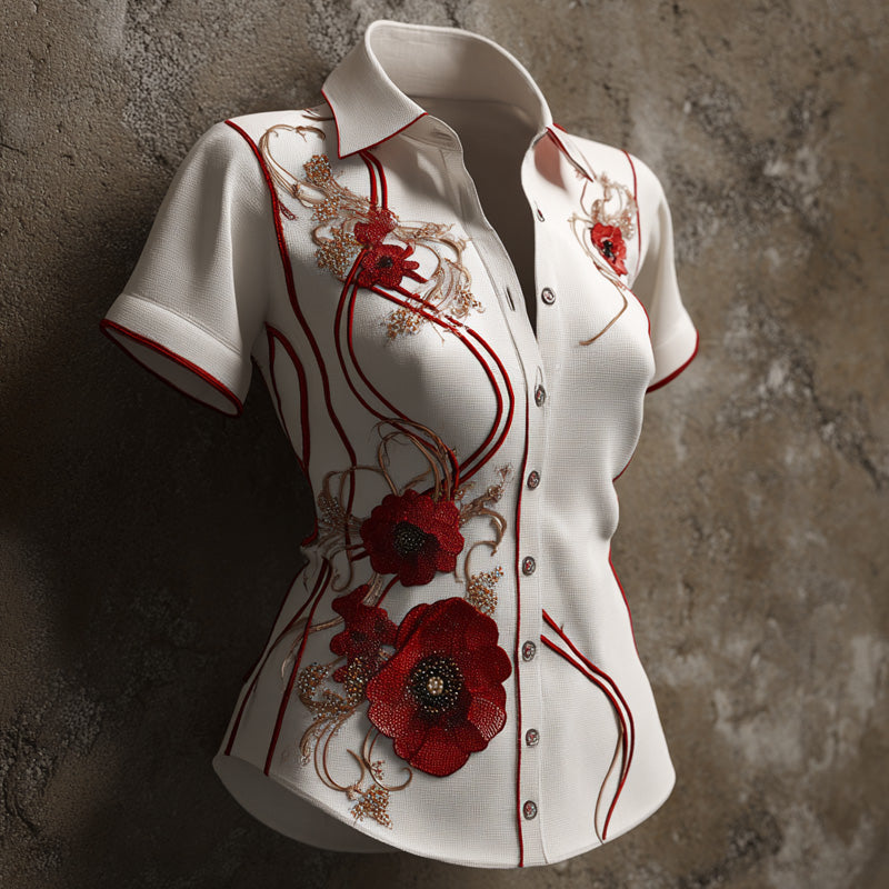 Women's Floral Art Print Commemorative Shirt