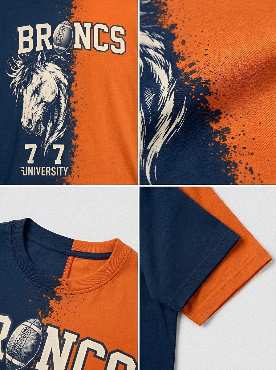 Unisex Denver Broncos Football Horse Head 77 University Printed T-shirt