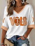 Women'S Football Print Waffle V-Neck Top