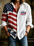 Men's Independence Day American Flag Print Casual Patriotic Long Sleeved Shirt