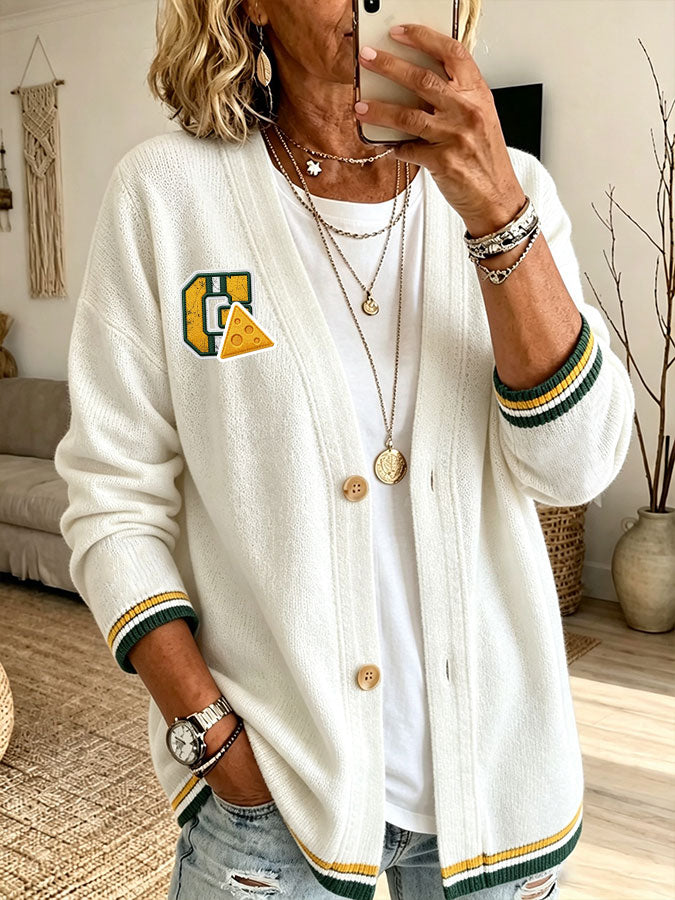 Women'S Football Print Cardigan