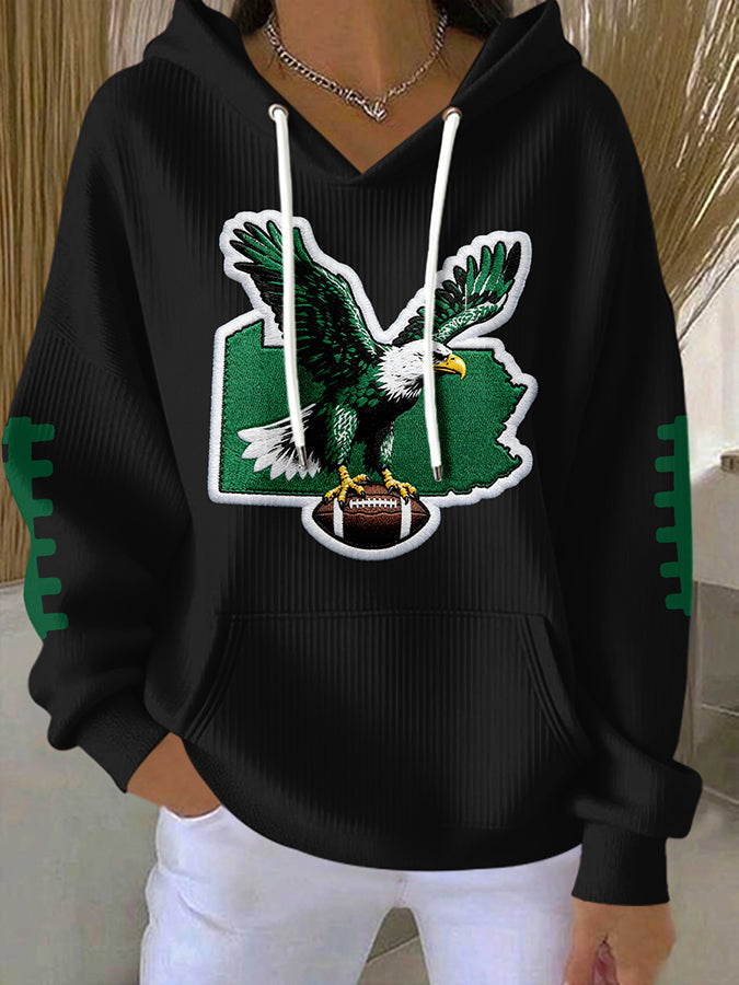 Women'S Football Print Hooded Sweatshirt