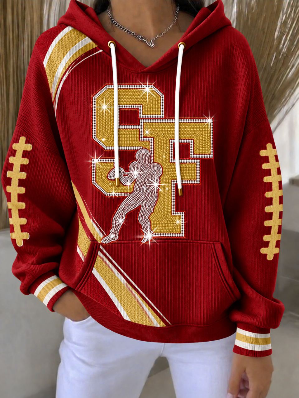 Women'S Football Print Casual Hooded Sweatshirt