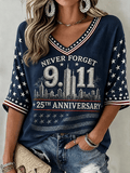 Women's 9.11 Never Forget Print V Neck T-shirt