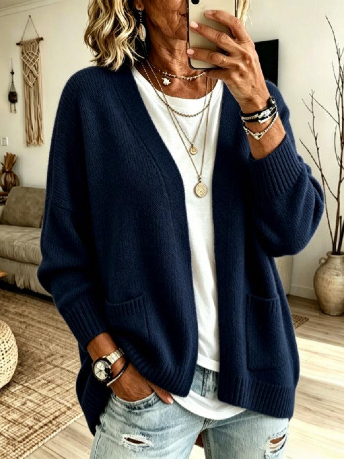 Women'S Casual Solid Color V-Neck Knitted Cardigan
