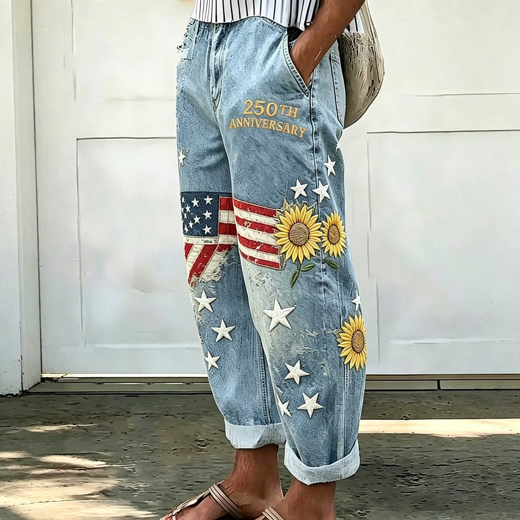 Women's 250th Anniversary Print Faux-Denim Casual Pants