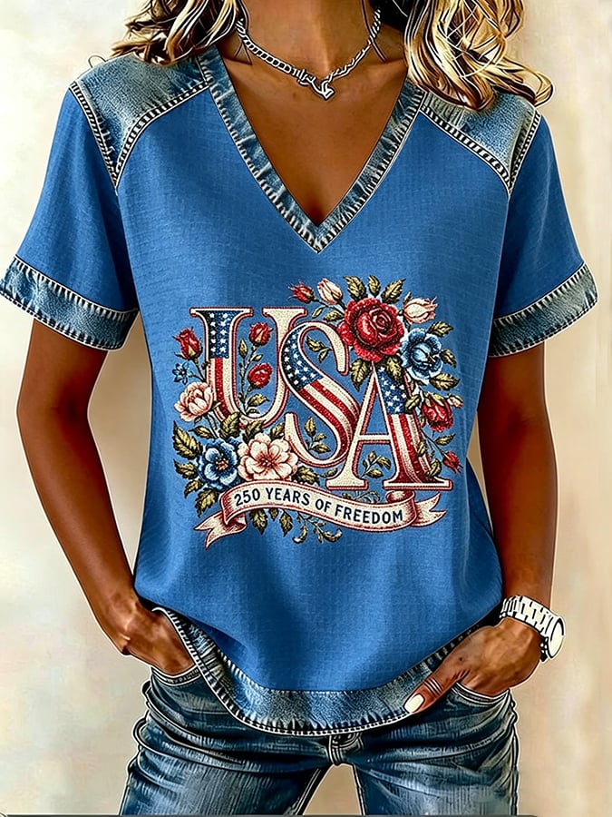 Women's 250th Anniversary Freedom Flower Art  Print   Shirt