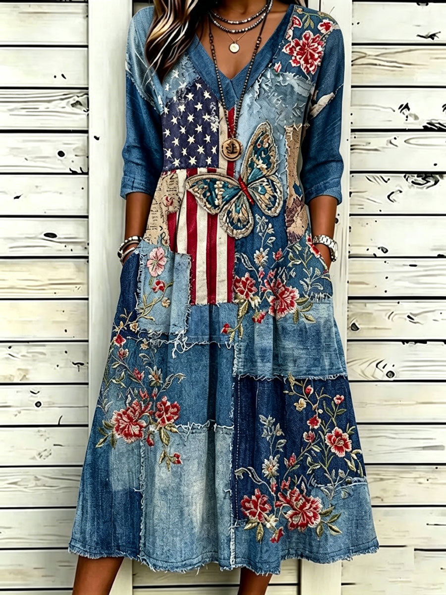 Women'S Casual American Independence Day Flag Print Art Casual Dress