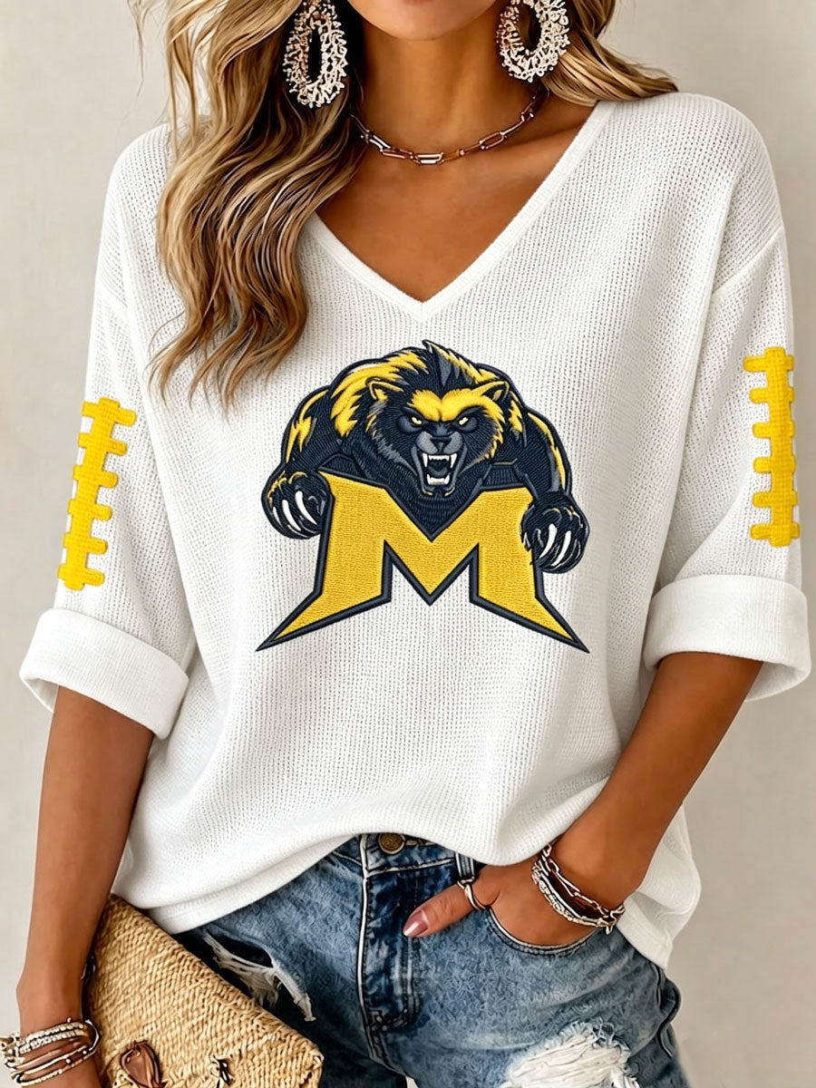 Women'S Football Print Waffle Top