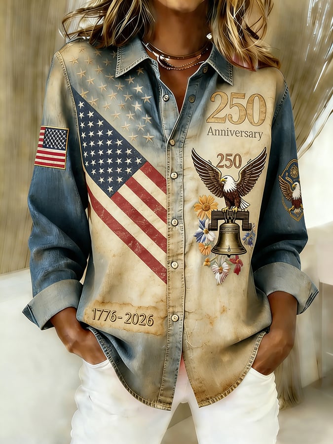 Women'S Casual American 250th Anniversary Commemorative Printed Shirt