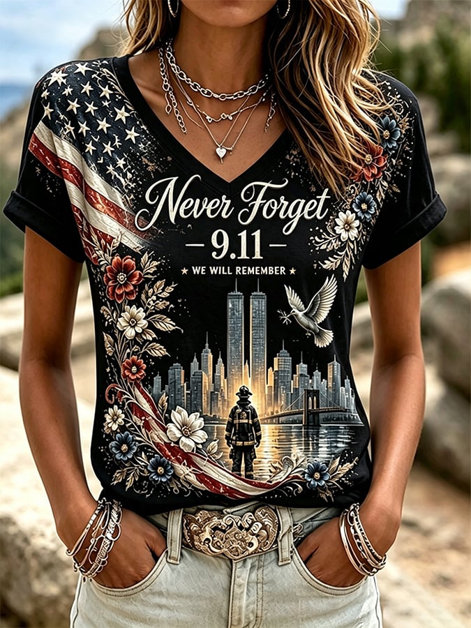 Women's  Retro  9.11 Never Forget Print T-shirt