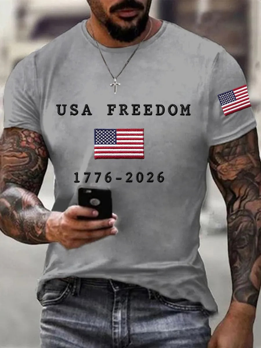 Men's American Free American Flag Printed Casual Independence Day Patriotic T-shirt