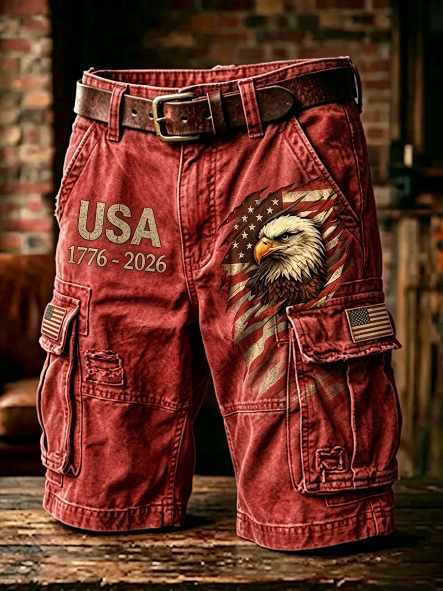 Men'S Independence Day American Flag Jet Planes Faith Print Casual Cargo Shorts