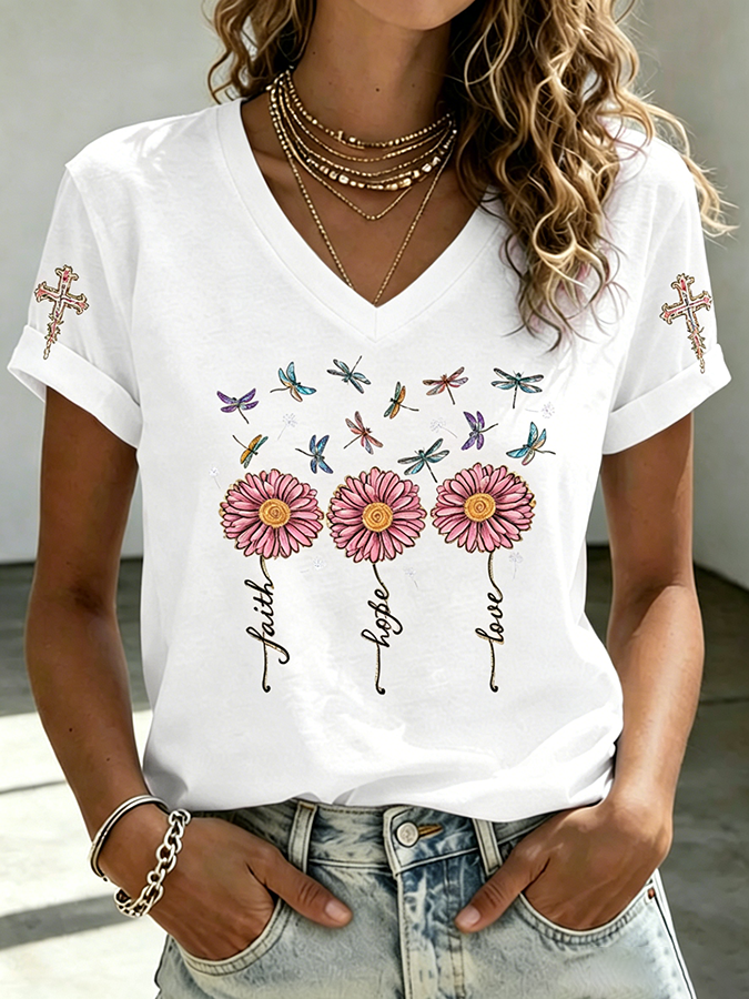Female Pink Breast Cancer Art Belief Casual T-Shirt