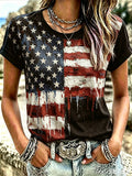Women's Retro Casual American 250Th Anniversary Print Crew Neck T-Shirt