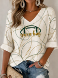 Women's Football Print Waffle Top