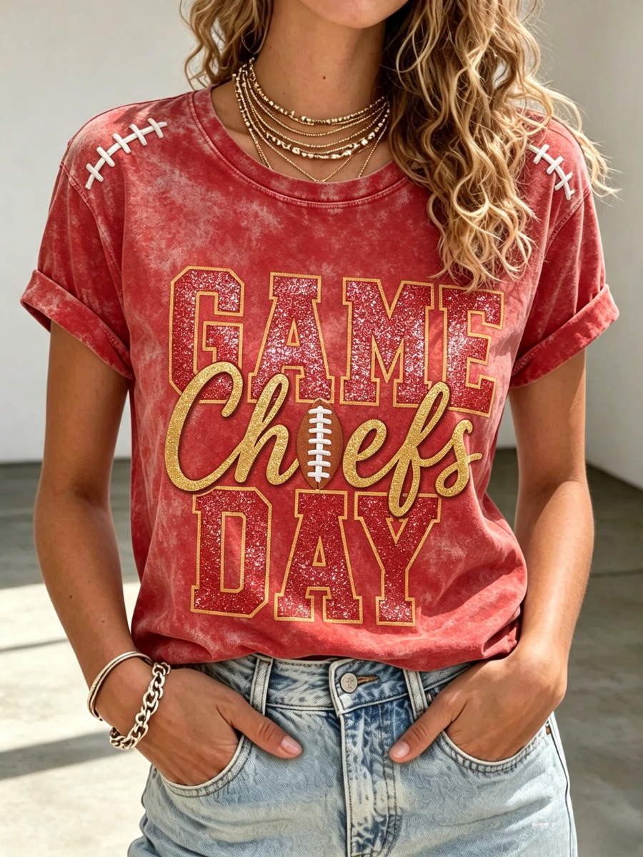 Women's Football Fan Printed Round Neck T-Shirt