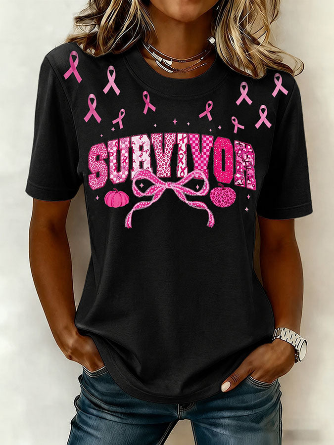 Women'S Belief In Breast Cancer Publicity Print Short Sleeve T-Shirt