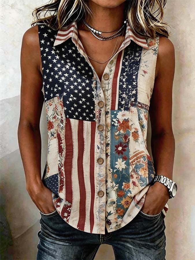 Women'S Casual Independence Day Printed Top