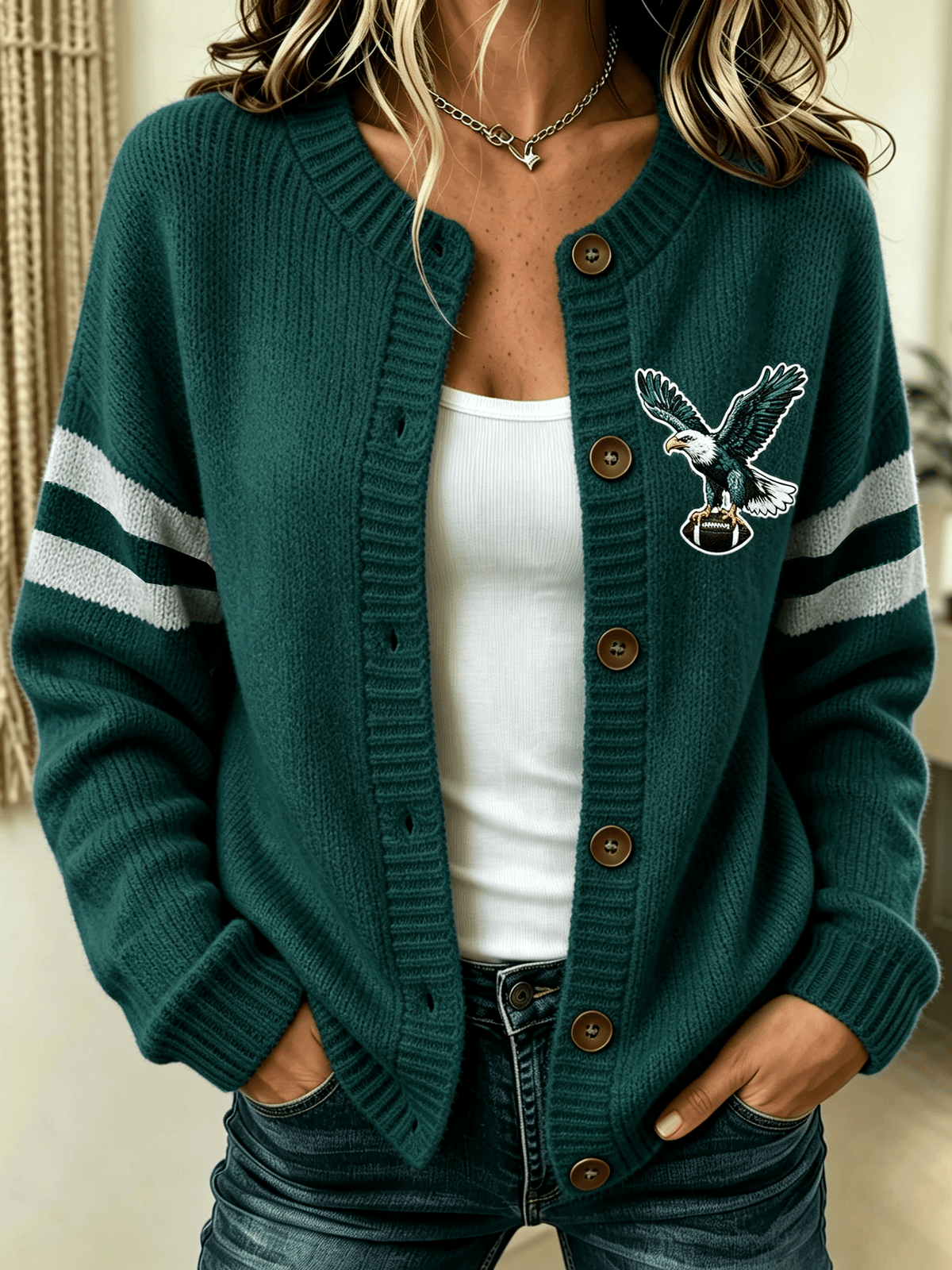 Women'S Football Sports Casual Knitted Cardigan Top