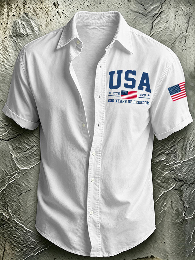Men'S America Flag Printed Casual Collar Shirt