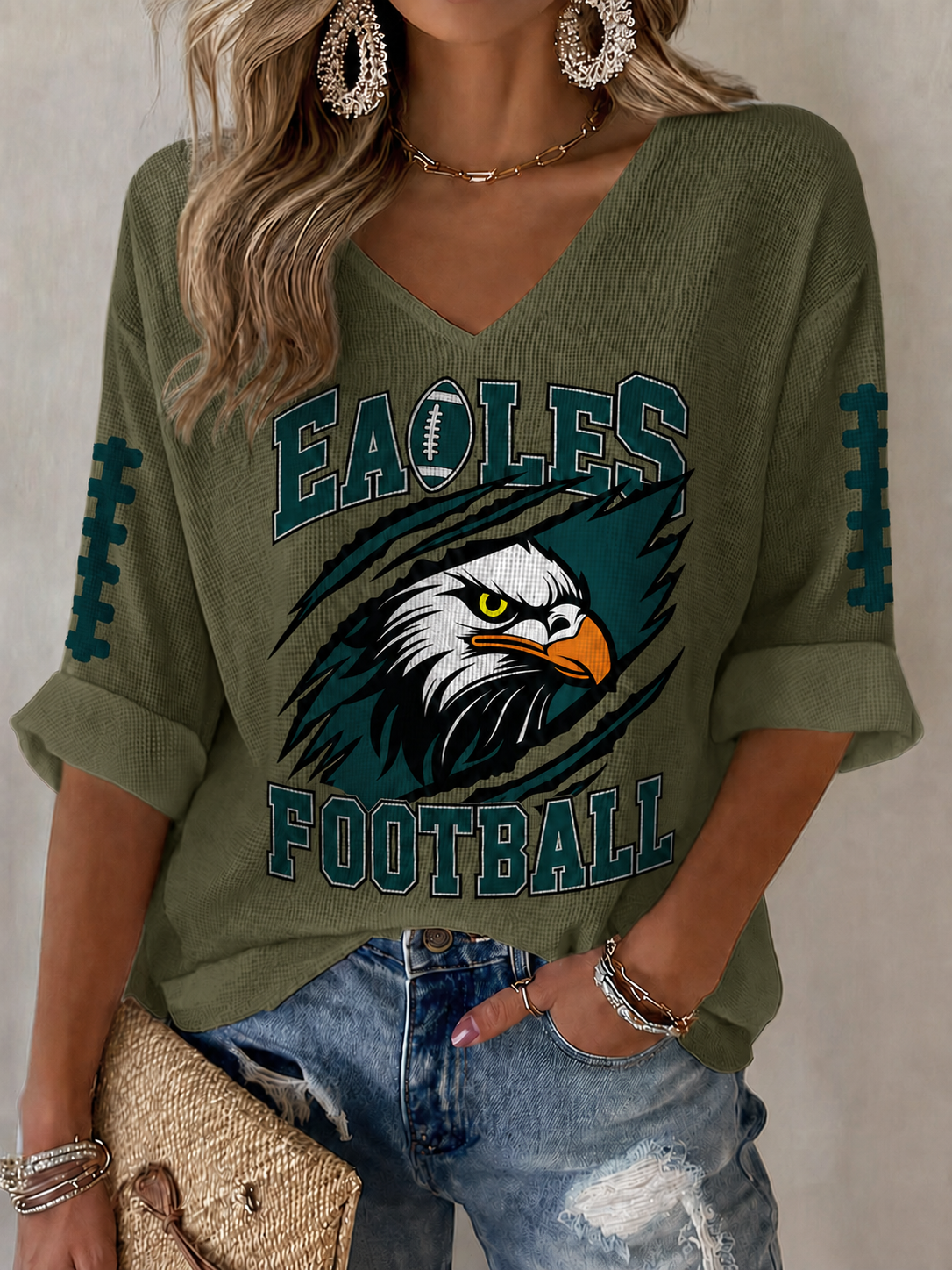 Women'S Football  Print Waffle  Top