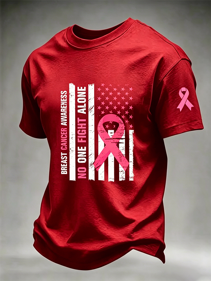 Men'S US Flag Breast Cancer Print T-Shirt