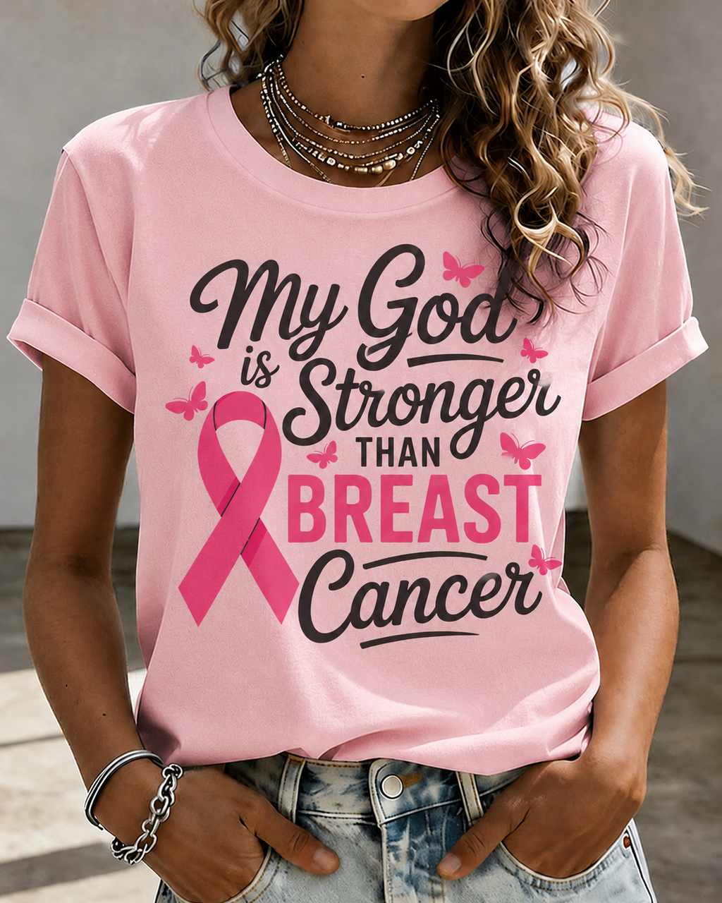 Women'S Belief In Breast Cancer Publicity Print Short Sleeve T-Shirt