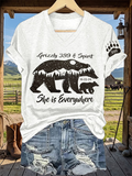 V-Neck Retro Grizzly 399 And Spirit 10-22-24 She Is Everywhere Print T-Shirt