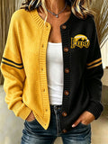 Women'S Casual Football Print Knitted Cardigan Top