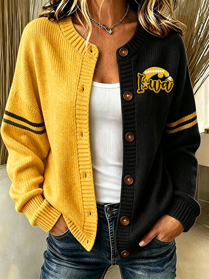 Women'S Casual Football Print Knitted Cardigan Top