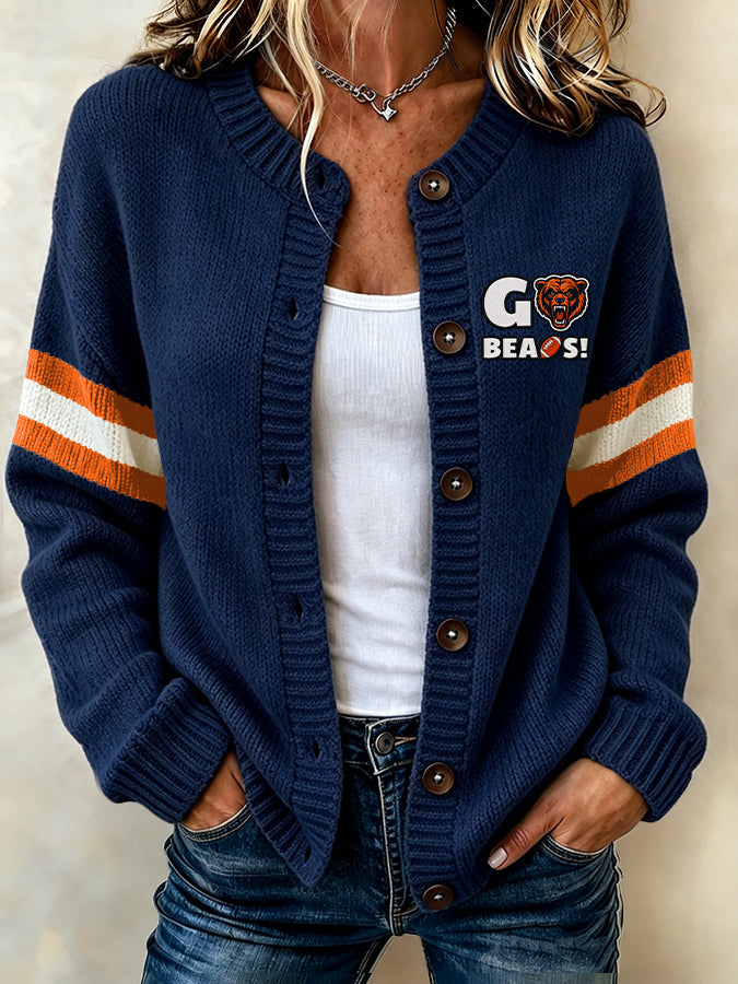 Women's football printed knitted cardigan