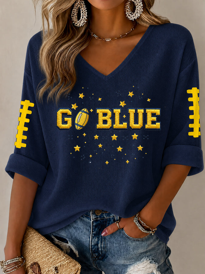 Women'S Football Print Waffle Top