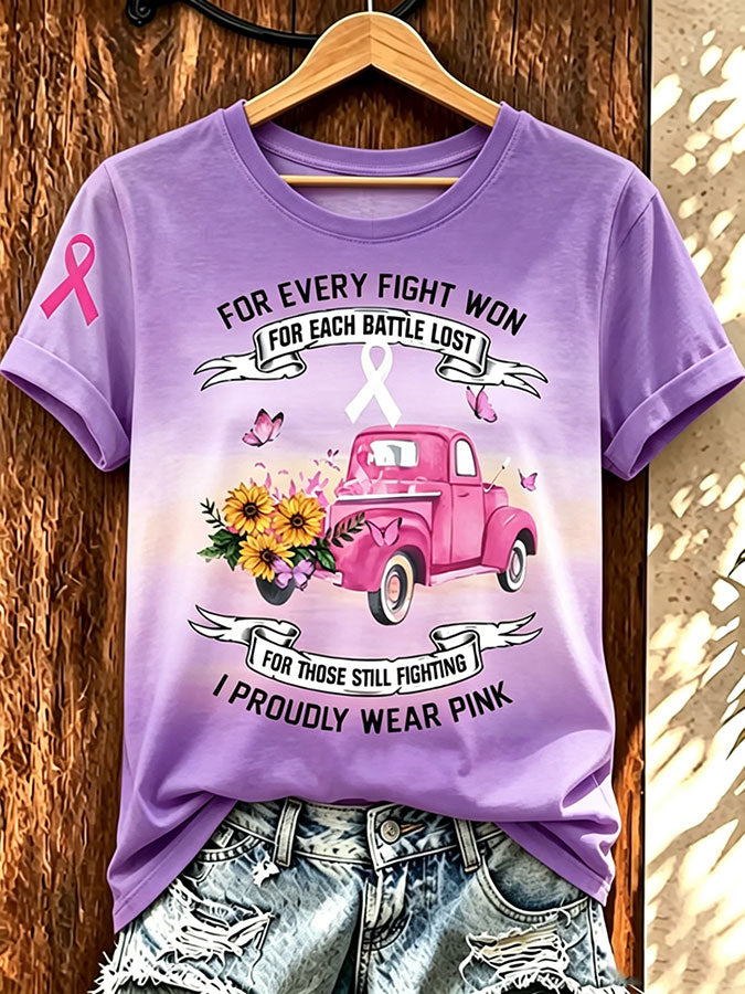 Women'S Pink Art Printed Casual T-Shirt