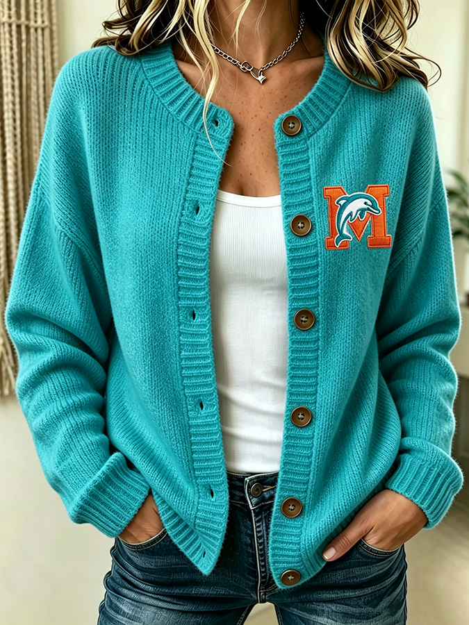 Women'S Casual Football Plant Knitted Cardigan Top