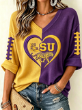 Women'S Rugby Patterned Waffle V-Neck Top